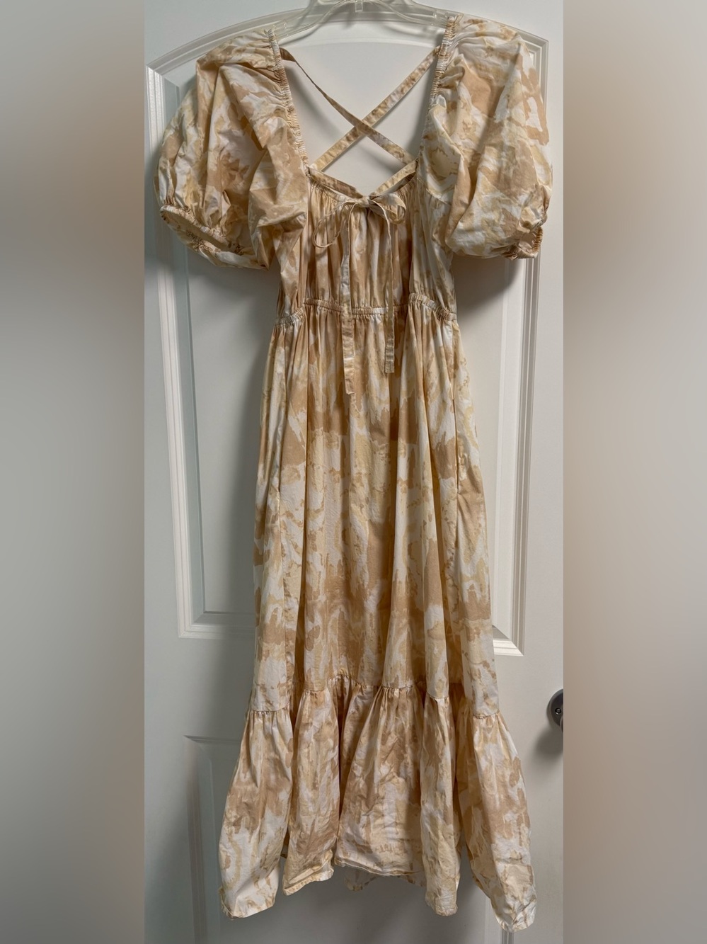 Cleobella Catalina Midi Dress Cream and Tan Puff Sleeves Sz Medium - Picture 4 of 12